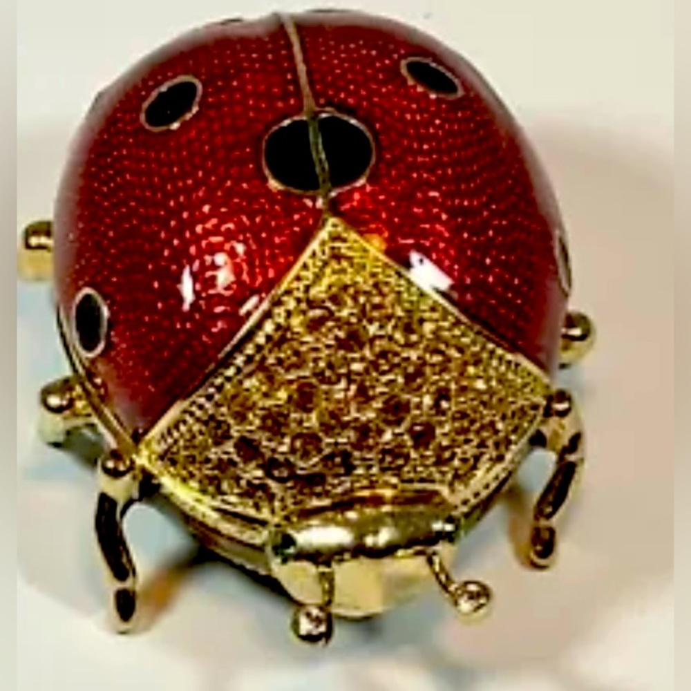 St John Red & Black Enamel Jeweled Lady Bug Trinket Box